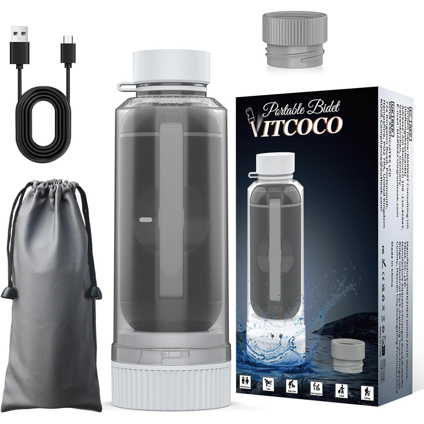 VITCOCO Portable Bidet, Rechargeable Mini Handheld Personal Travel Bidet, 2 Pressure Modes Electric Toilet Sprayer for Personal Hygiene Cleaning/Soothing Postpartum Care/Hemmoroid Treatment/Baby Wash