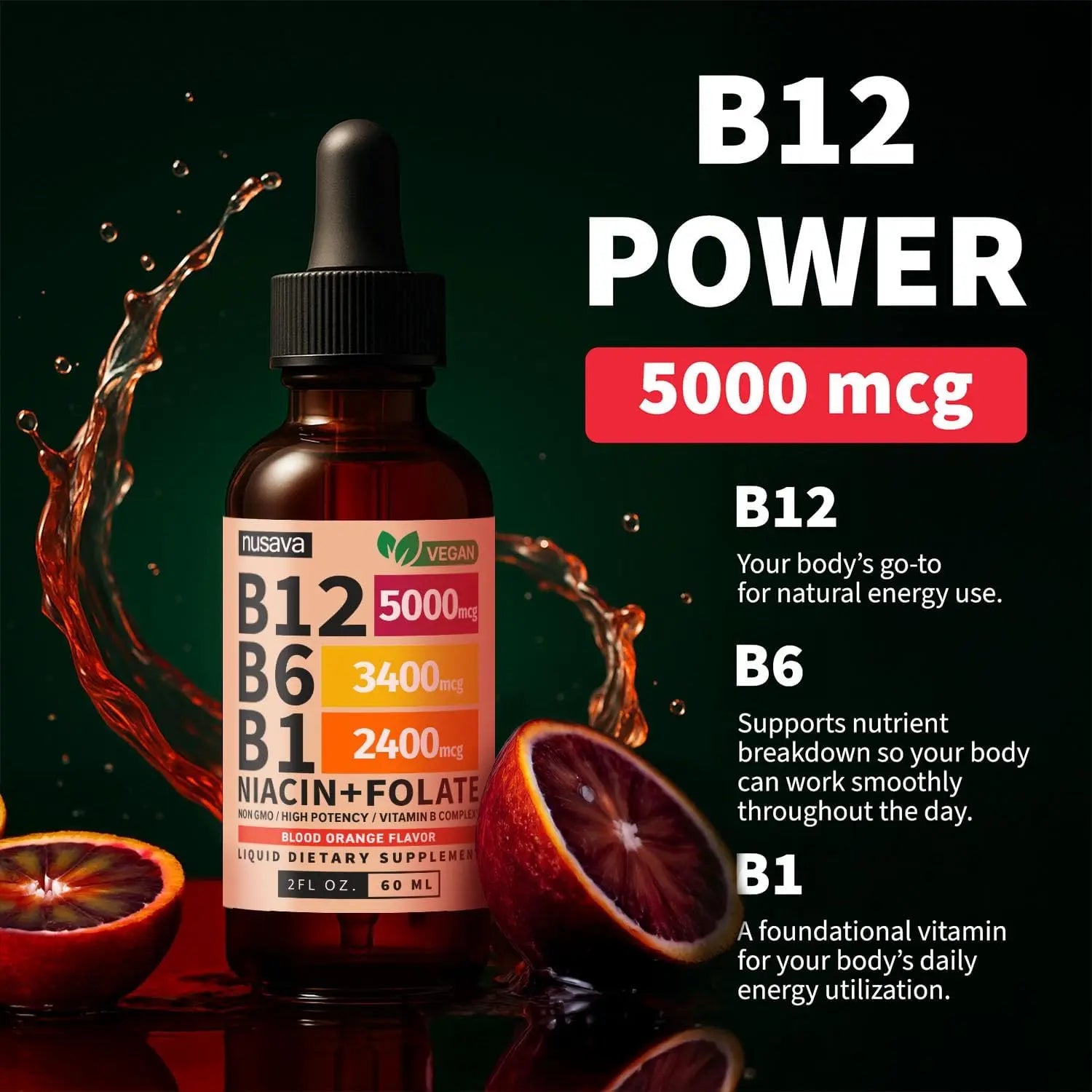 (2 Pack) Vitamin B12 and B6 Liquid Drops, B12 Sublingual Vitamin B Complex - B 12 Vitamin 5000mcg - B12 Methylcobalamin for Energy, Brain, Heart Support with 27,200 mcg, Crimson Orange, 80 Servings