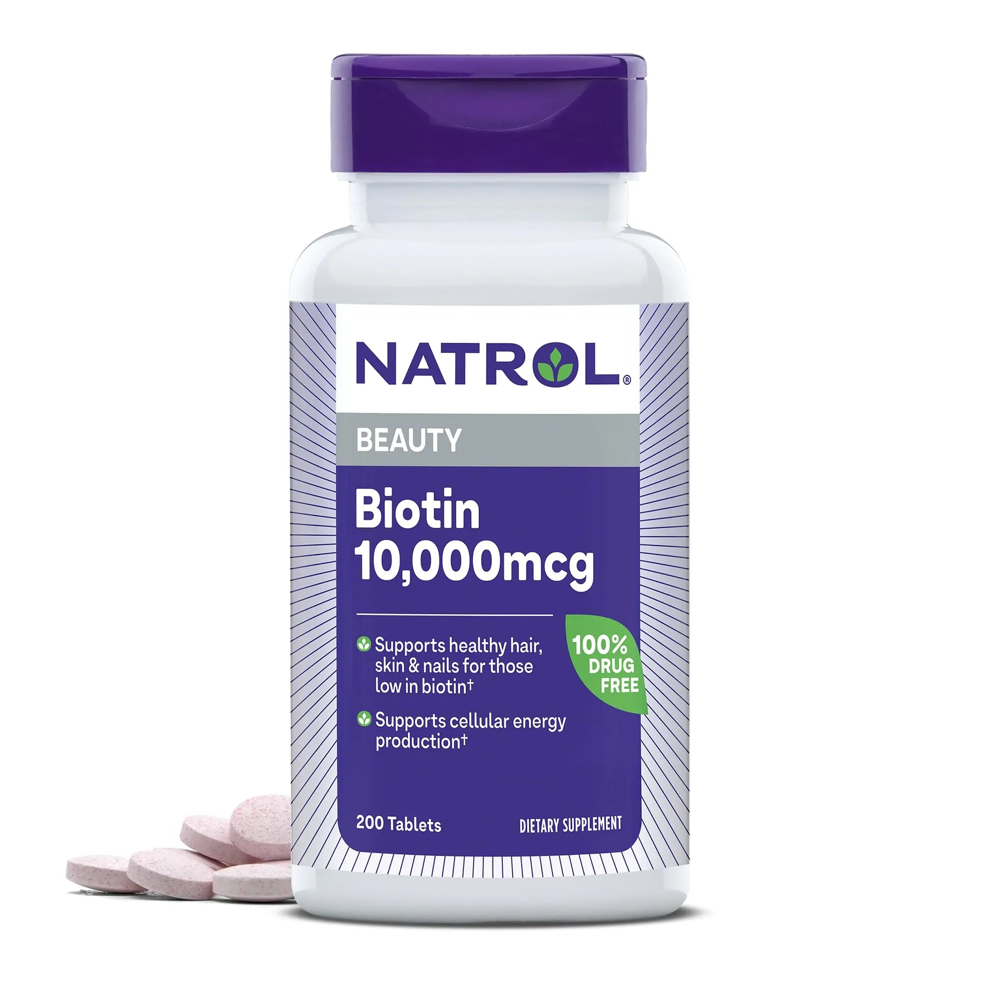 Natrol Beauty Biotin 10,000mcg Vitamins for Beauty, 100 Tablets, 100 Day Supply