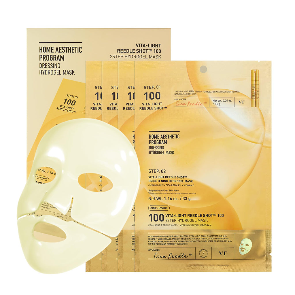 VT COSMETICS Collagen Reedle Shot 100 2-Step Hydrogel Mask(34.5gx4ea) | Intensive Firming, Exosome 500Da Collagen, Fine Lines, Overnight Melting Mask, Korean Facial Mask
