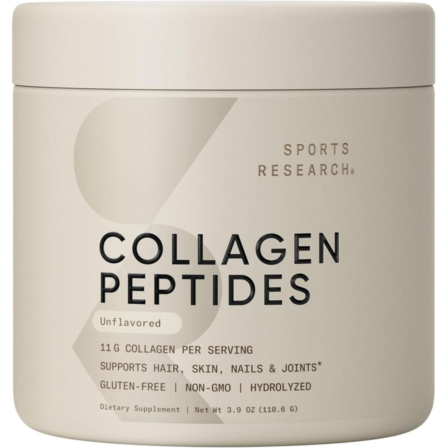 Sports Research Collagen Peptides, Hydrolyzed Type I & III Collagen, Healthy Skin, Hair, Bones & Joints, Unflavored, 110.7 g (3.9oz)