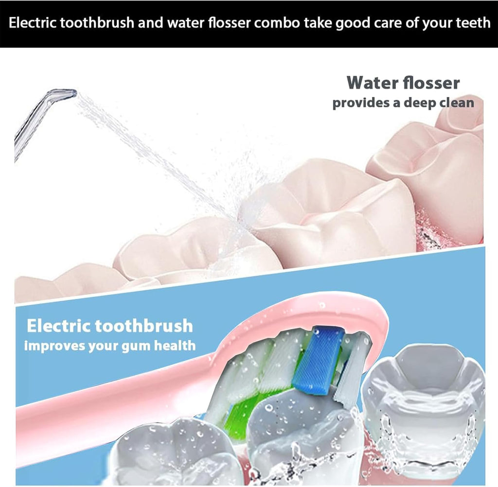 2-1 Oral Clean Kit- Water Dental flosser & Electric Toothbrush Combo- Brushing & Flossing- for Teeth Cleaning and Gum Health (Pink)