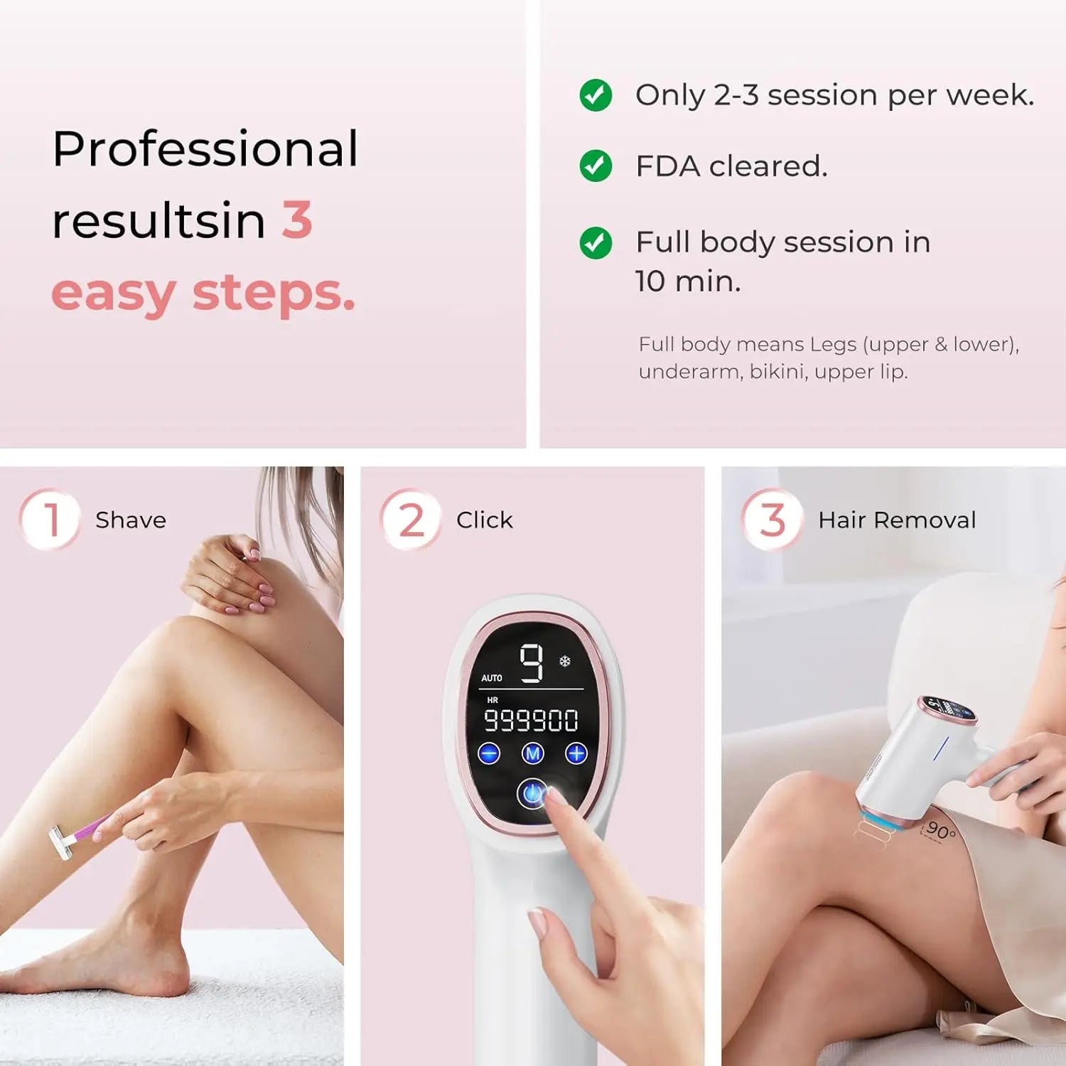 Finequin Laser Hair Removal for Women & Men, 45°F Ice-Cooling Contact, Safe & Virtually Painless Alternative to Salon IPL Hair Removal Device, Long-Lasting Hair Removal from Home, with Razor & Glasses