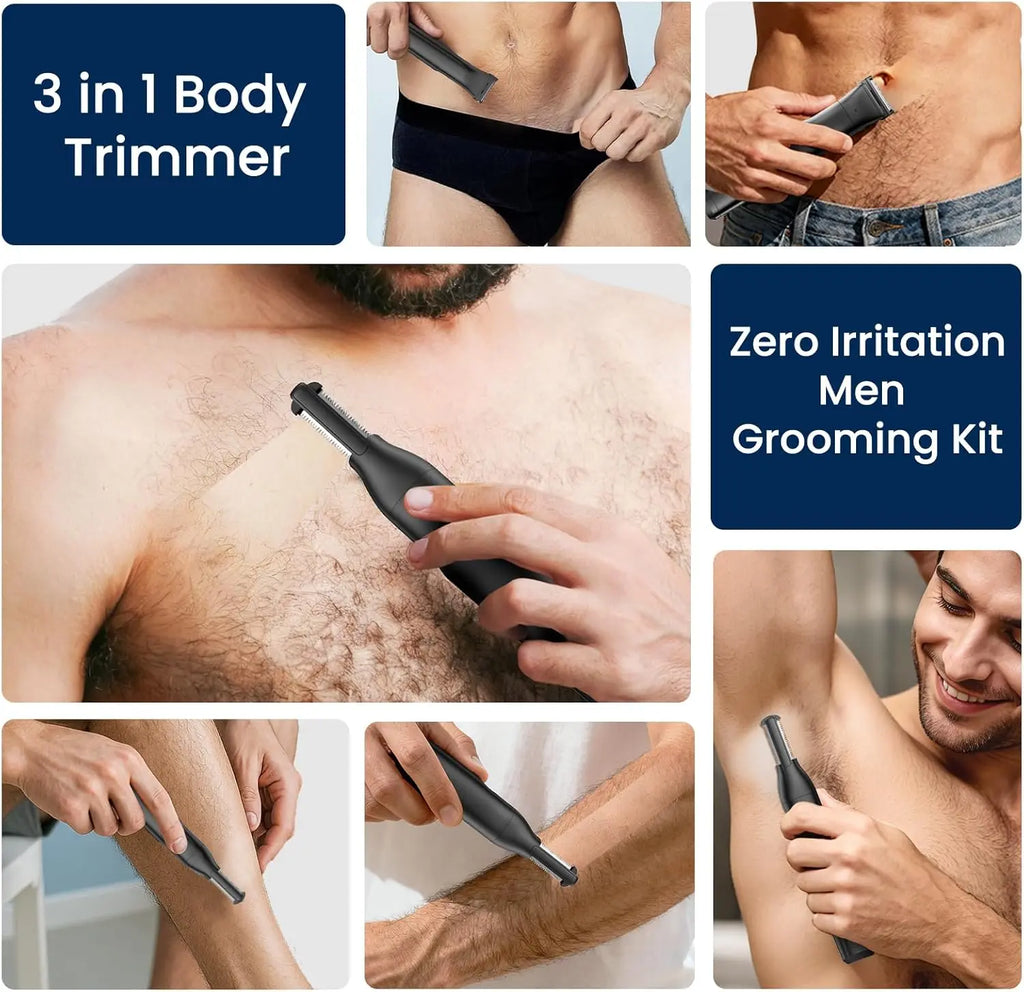 3-in-1 black cordless body trimmer for men shaving chest, legs, and armpits