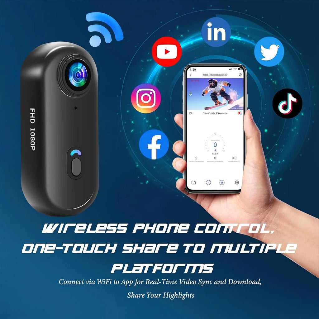 Baobylon Mini Action Cam WiFi 1080P Underwater Camera Waterproof up to 30 m, 360° Helmet Camera Motorcycle Bicycle Body Cam Body Camera Helmet Camera, Mini Camera, Multifunctional Accessories
