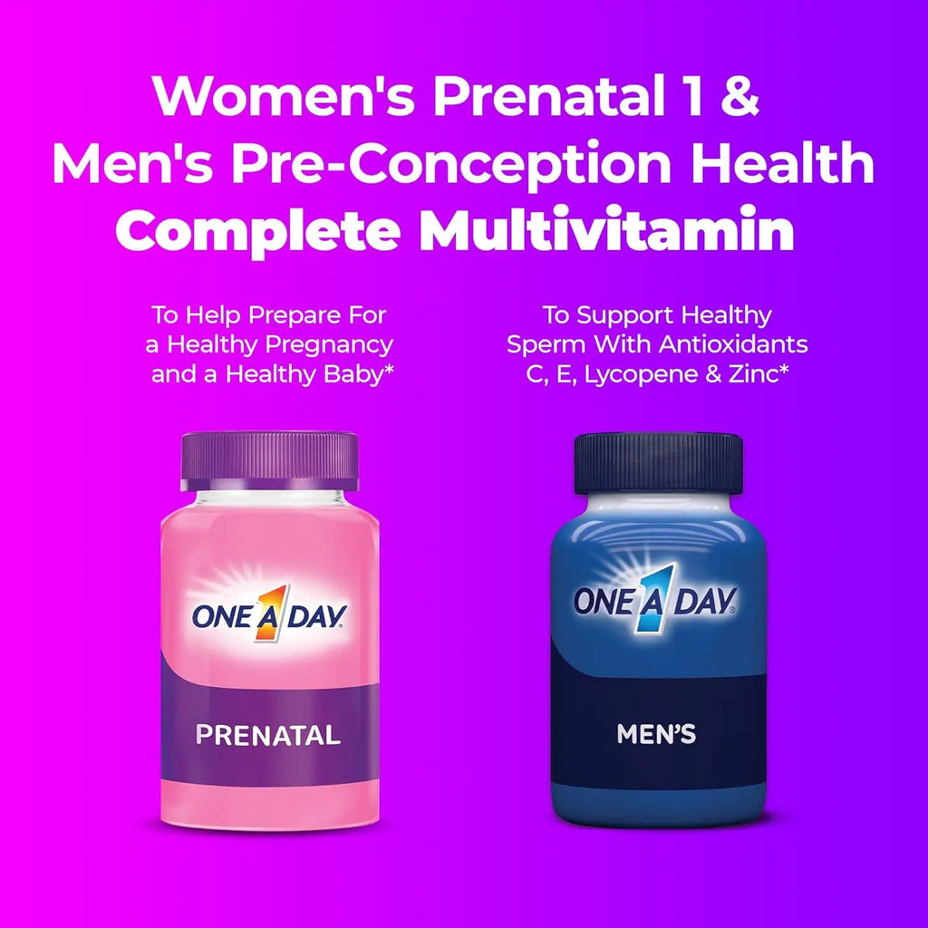 One A Day Men's & Women's Pre-Pregnancy Multivitamin Softgel including Vitamins A, Vitamin C, Vitamin D, B6, B12, Folic Acid & more, 30+30 Count, Supplement for Before, During, and Postnatal