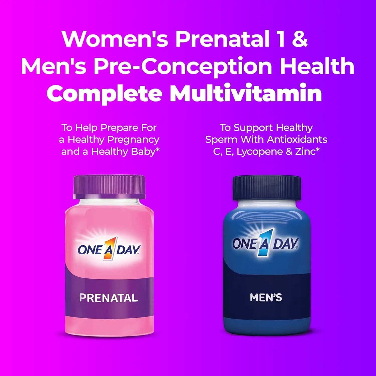 One A Day Men's & Women's Pre-Pregnancy Multivitamin Softgel including Vitamins A, Vitamin C, Vitamin D, B6, B12, Folic Acid & more, 30+30 Count, Supplement for Before, During, and Postnatal