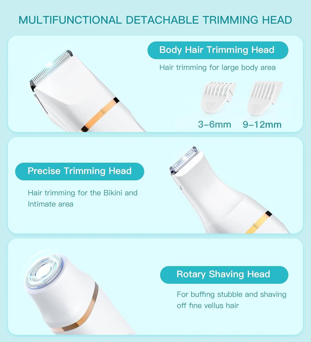 HEBECA Bikini Trimmer for Women, 3in1 Electric Razor for Women with Facial Trimmers & Intimate Shaver for Sensitive Skin, Waterproof Wet & Dry Use Rechargeable Pubic Hair Trimmer Removal