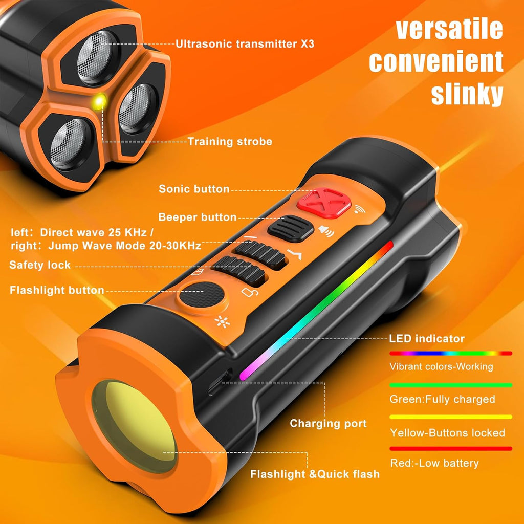 AICHOICY Dog Barking Deterrent Device with 3 Sound Wave Emitters, 50ft Range, Professional Training Tool, Bark Stop (ORANGE)