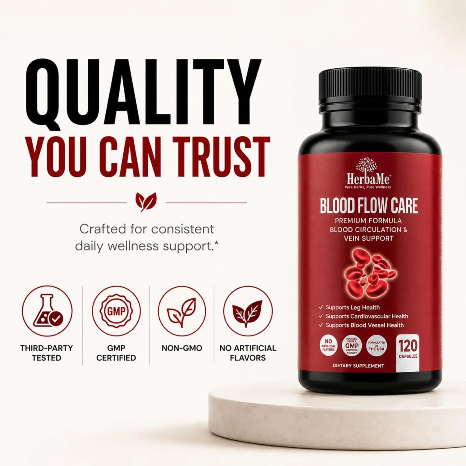 HerbaMe Black Bottle Blood Flow Care 120 capsules GMP certified supplement