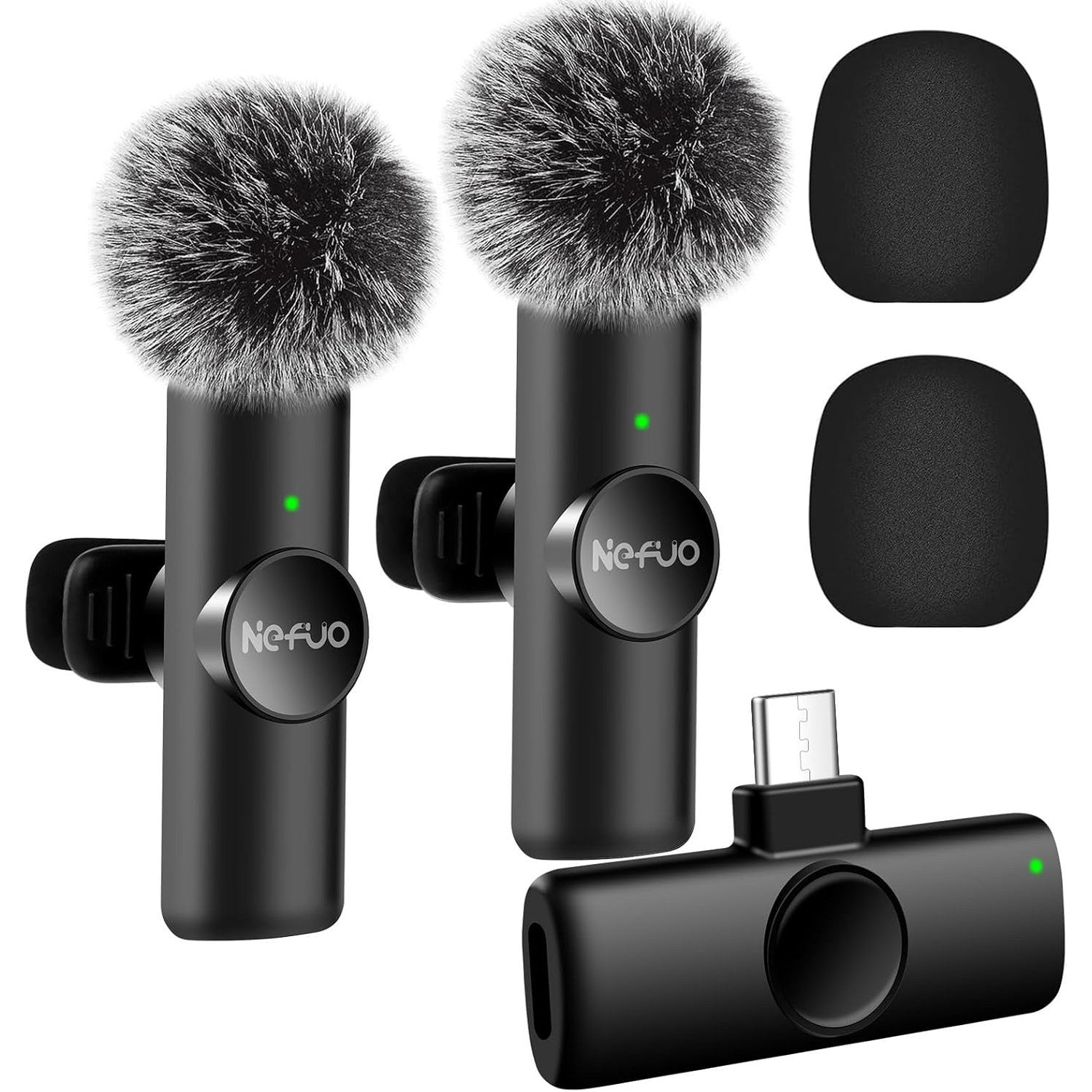 Nefuo 2 Pack Type C Mini Wireless Lavalier Microphone for iPhone 15 & Android Devices, Crystal Clear Sound Quality with Noise Reduction Lapel Microphone Plug-Play for Podcast Vlog YouTube TikTok