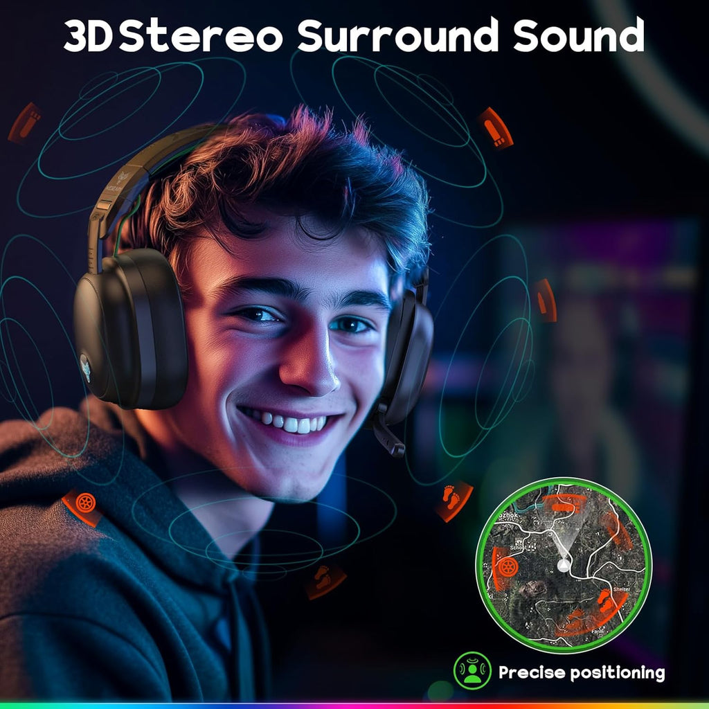 WESEARY WG3 Bluetooth Headphones, 2.4G Wireless Gaming Headset with Microphone for PS5, PS4, PC, Switch, Mac, Foldable Surround Sound Noise Cancelling with RGB Light, Over 50 Hours Battery Life