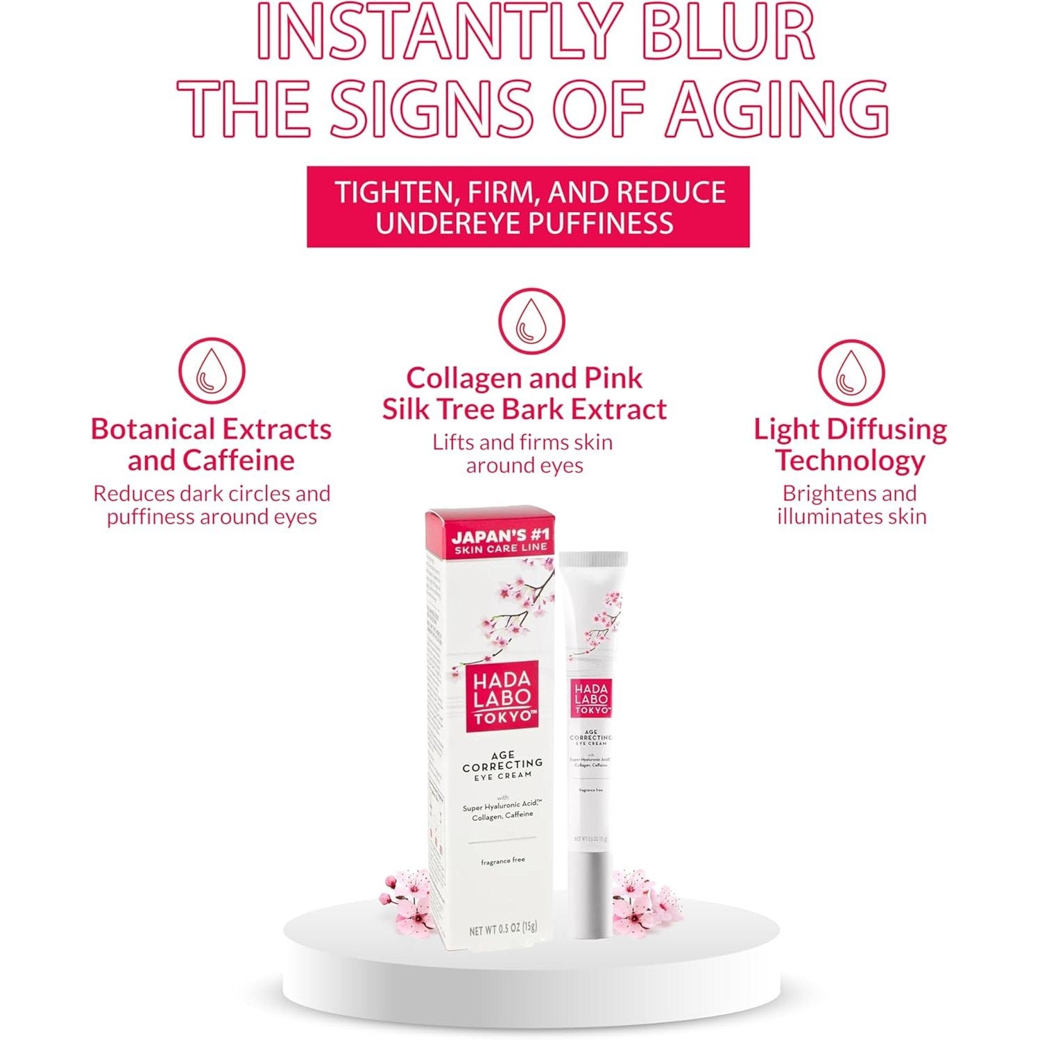 Hada Labo Tokyo Age Correcting Eye Cream, Ivory, Fragrance free, 0.5 Ounce, 1802