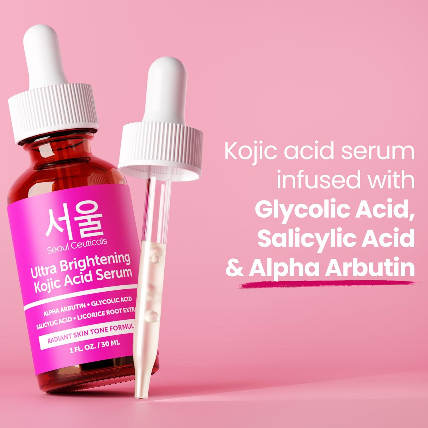 SeoulCeuticals Korean Skin Care Kojic Acid Serum Alpha Arbutin Serum – Dark Spot Remover Corrector Glycolic Acid Serum + Salicylic Acid K Beauty 1oz