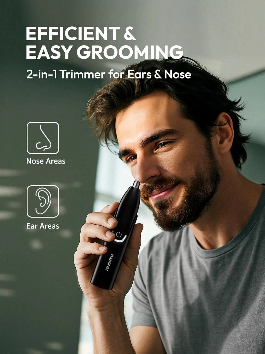 MANSPOT Nose & Ear Hair Trimmer for Men – Painless Nose Hair Trimmer Rechargeable with 8000-RPM Powerful Motor, Dual-Edge Blades, IPX6 Waterproof, USB-C Charging, 90min Runtime & Detachable Head