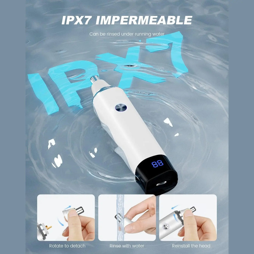Rechargeable USB Nose & Ear Trimmer, Facial Hair Remover, Easy to Clean, Dual Edge Blades, IPX7 Waterproof,White