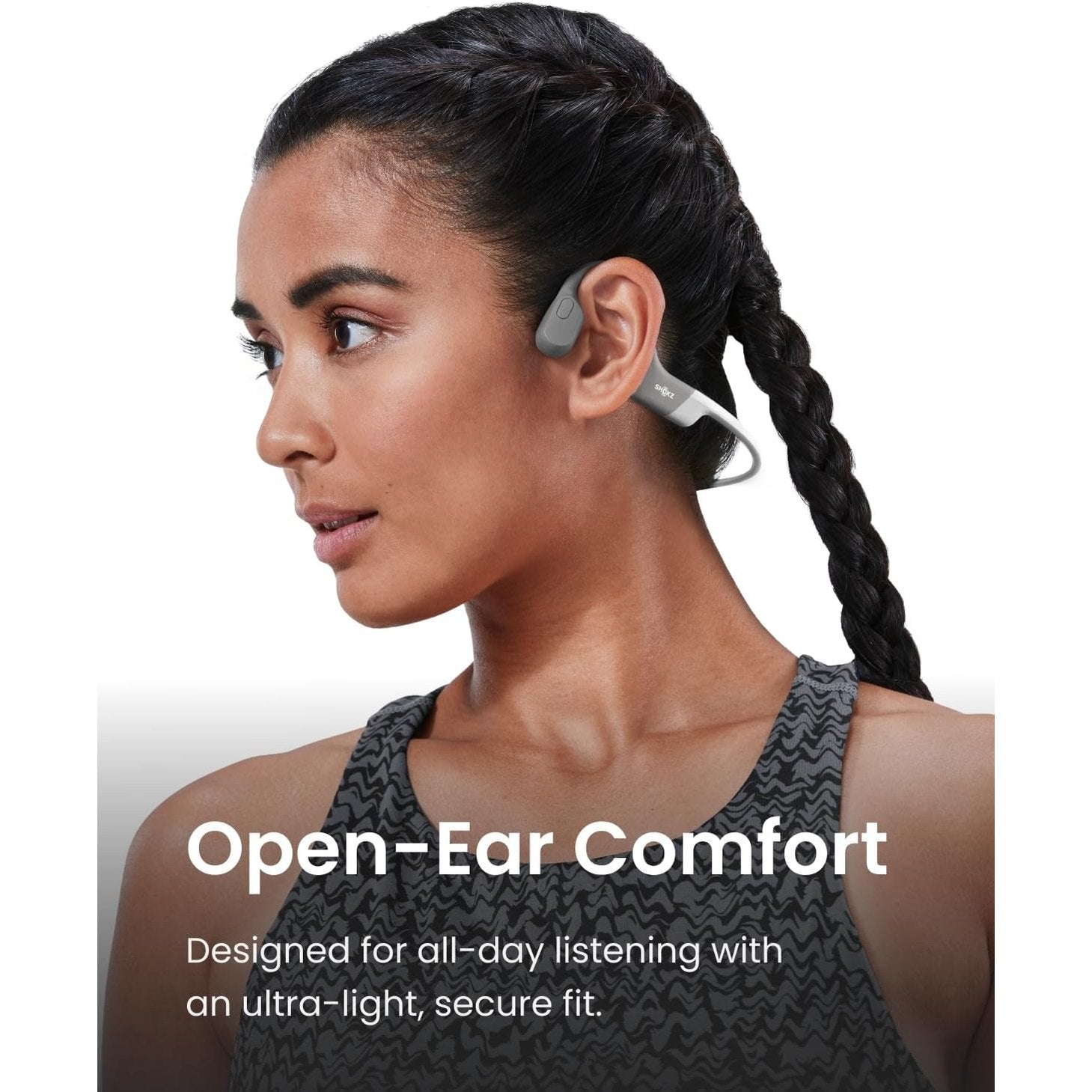 SHOKZ OpenRun Wireless Bone Conduction Headphones, [England Athletics Recommended] Open-Ear Bluetooth Earphones with Mic, Waterproof Sports Headset with 8H Playtime for Running Workout(Lunar Grey)