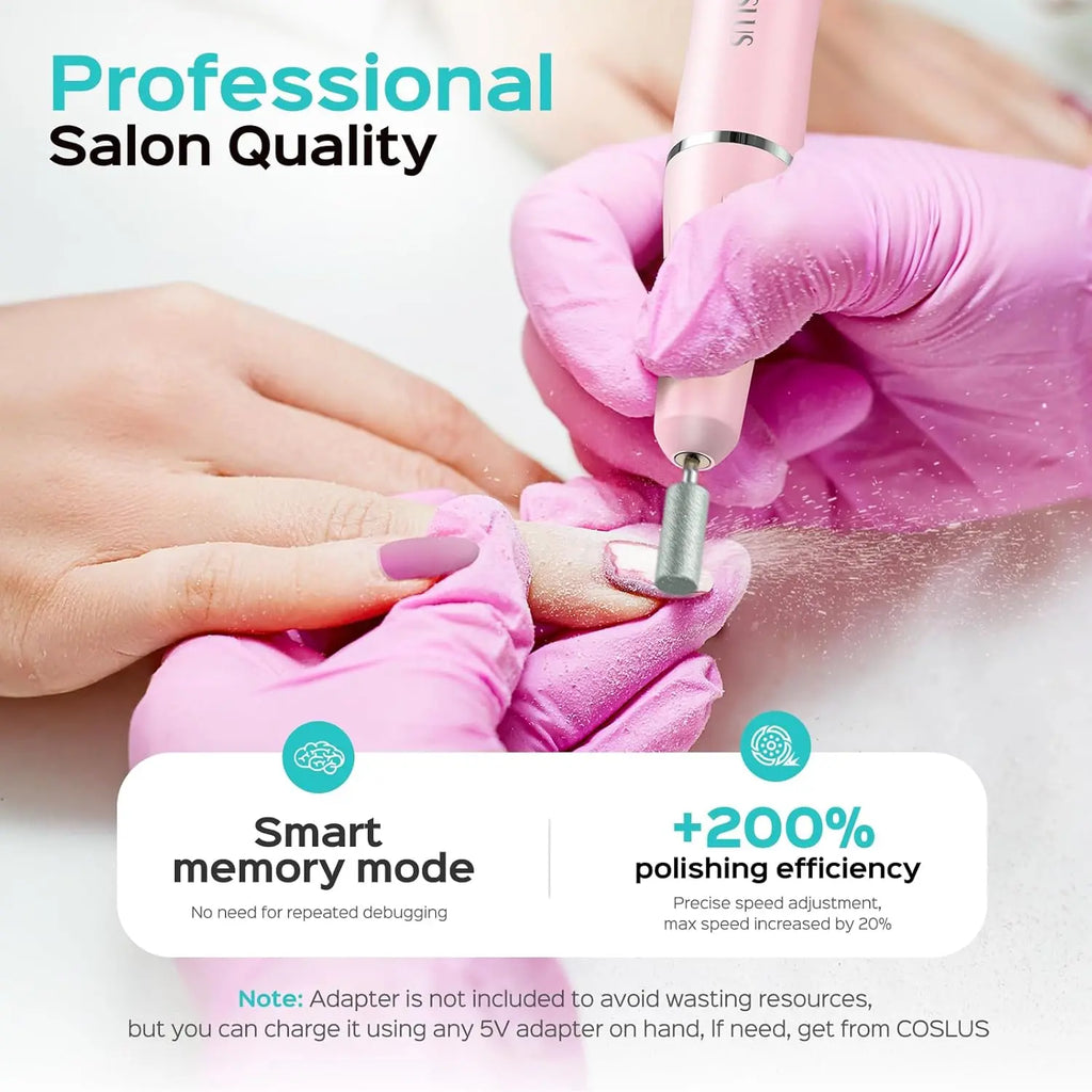 COSLUS Cordless Nail Drill Electric File: Professional for Acrylic Gel Dip Powder Nails Portable Nail Drill Machine Kit Pink