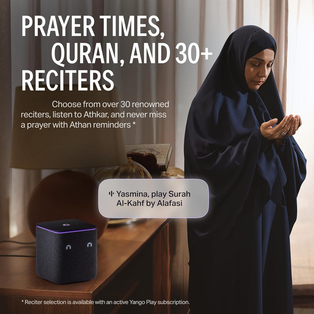 Yango Yasmina Midi | Smart AI Speaker | Premium Sound, Deep Bass & Stereo Pairing | Speaks English & Arabic | YangoPlay unlimited Movies, Series, Music, Quran | Kids Teacher & Translator | Black
