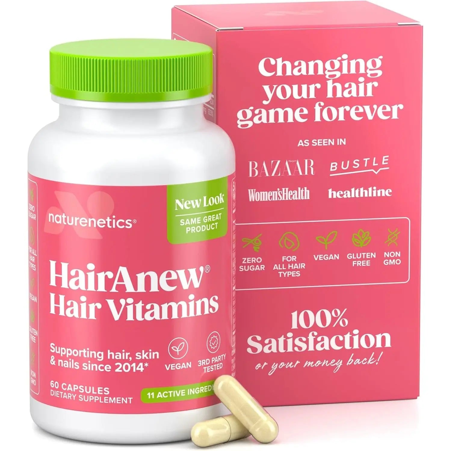 Hair Growth Vitamins for Women & Men for Faster Hair Growth, Vegan, 60 Capsules - 11 Ingredients & 5000mcg Biotin for Thicker Fuller Stronger Locks + Skin & Nail Health - Naturenetics HairAnew