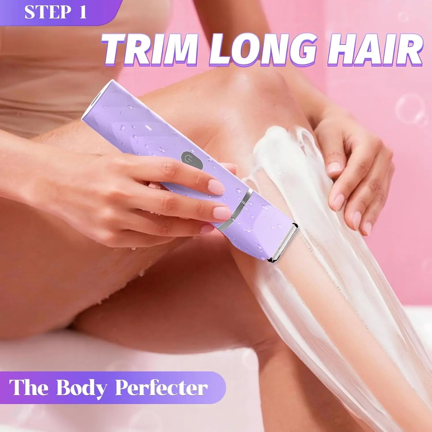 Bikini Trimmer for Women, IPX7 Waterproof, Painless Rechargeable Electric Razor Remover, 2-in-1 Facial & Pubic Hair Removal for Sensitive Skin, Portable Travel Size, Women’s Gift, Purple