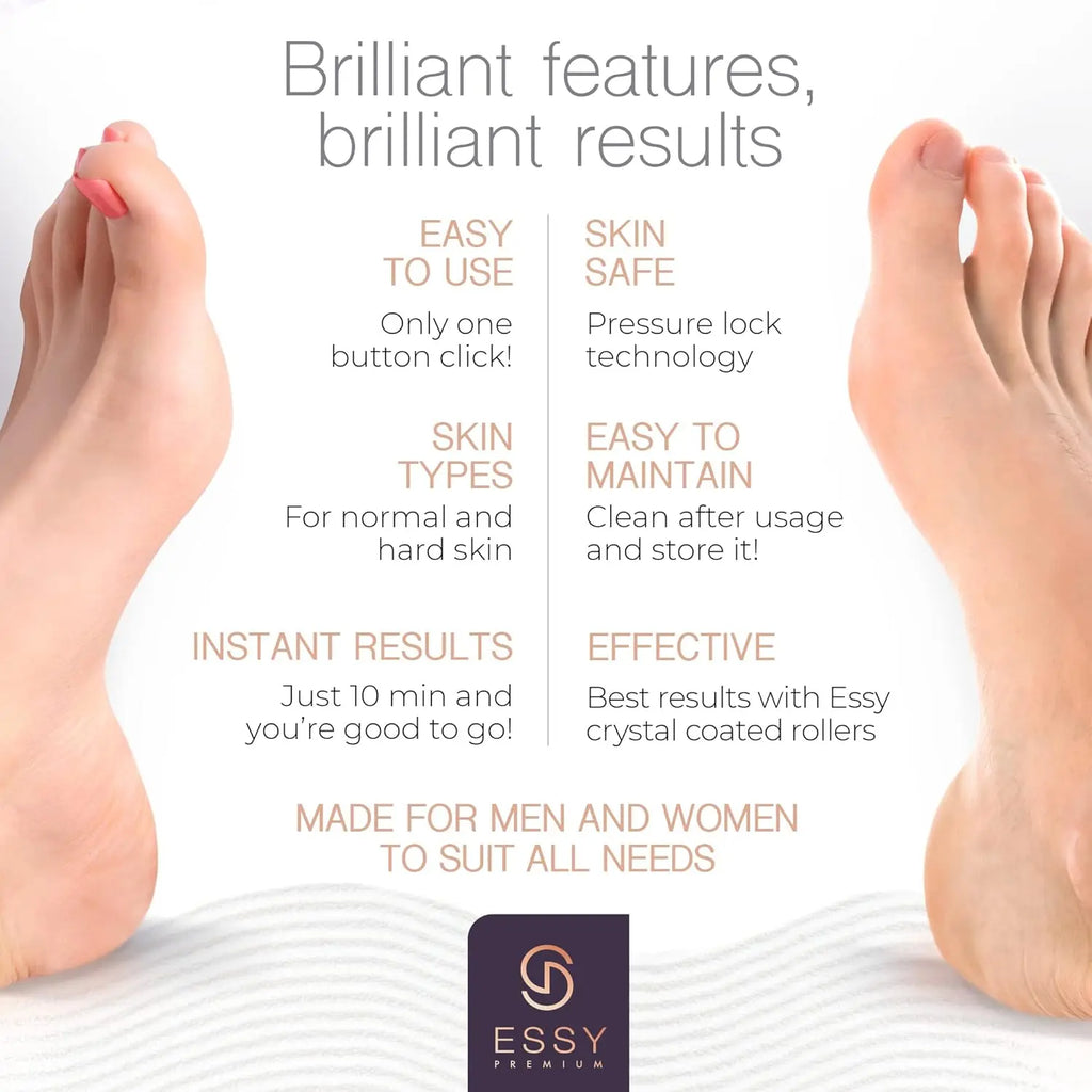 Essy Electric Foot File Pedicure Feet Hard Skin Remover Foot Scraper Dry Dead Skin Remover Callus Exfoliator Rechargeable Feet Scrubber with 5 Replacement Rollers Foot Care Skin Removers