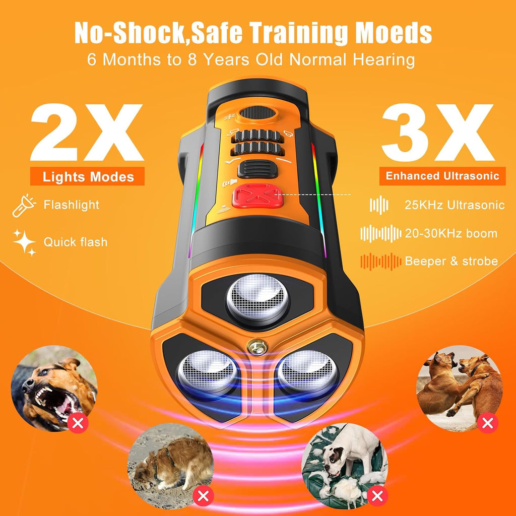 AICHOICY Dog Barking Deterrent Device with 3 Sound Wave Emitters, 50ft Range, Professional Training Tool, Bark Stop (ORANGE)