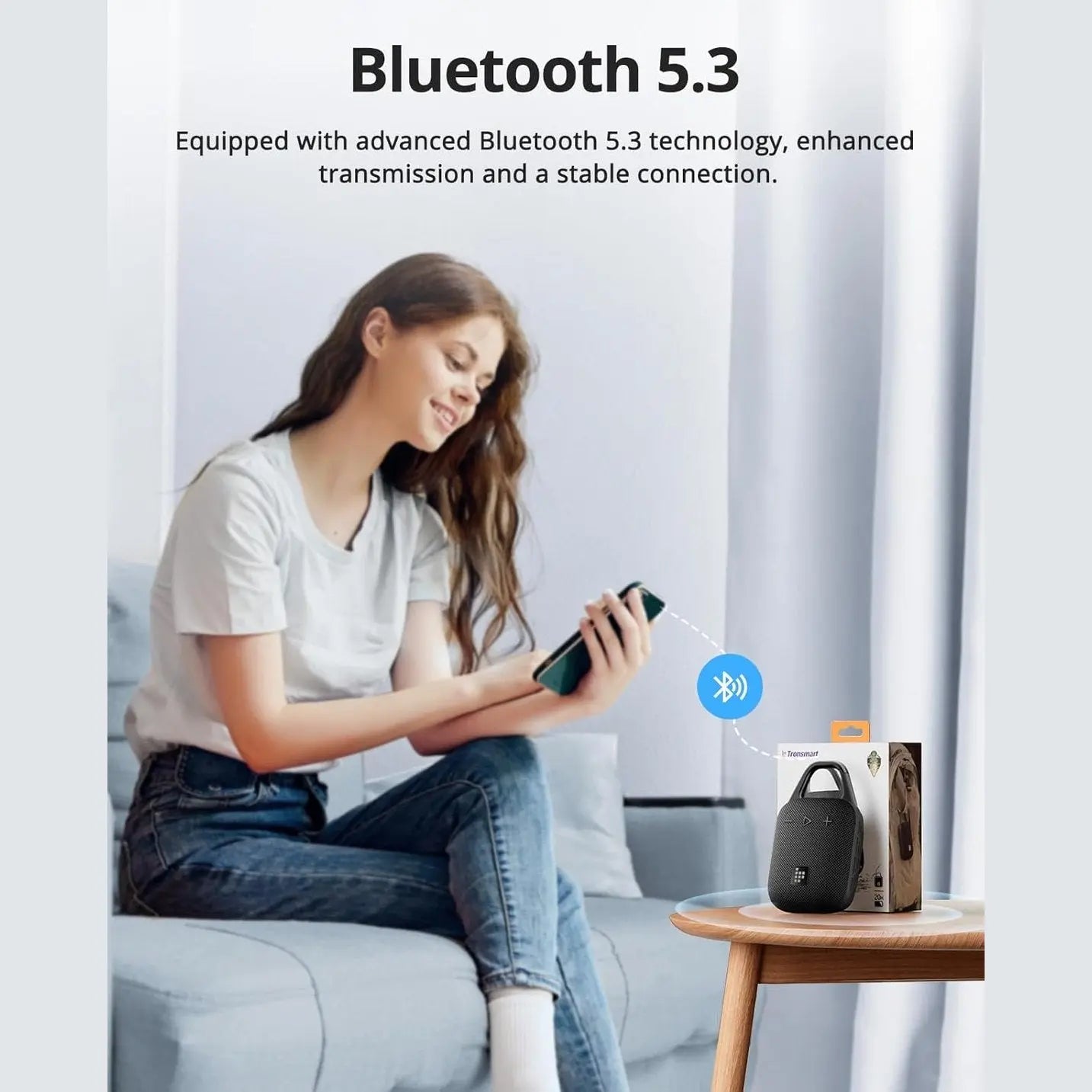 Tronsmart Mirtune H1 Portable Outdoor Speaker, 18H Playtime, Loud Sound and Punchy Bass, Integrated Carabiner, IPX7 Waterproof, Customize EQ, Bluetooth 5.3 Speaker for Travel, Hiking, Camping(Black)
