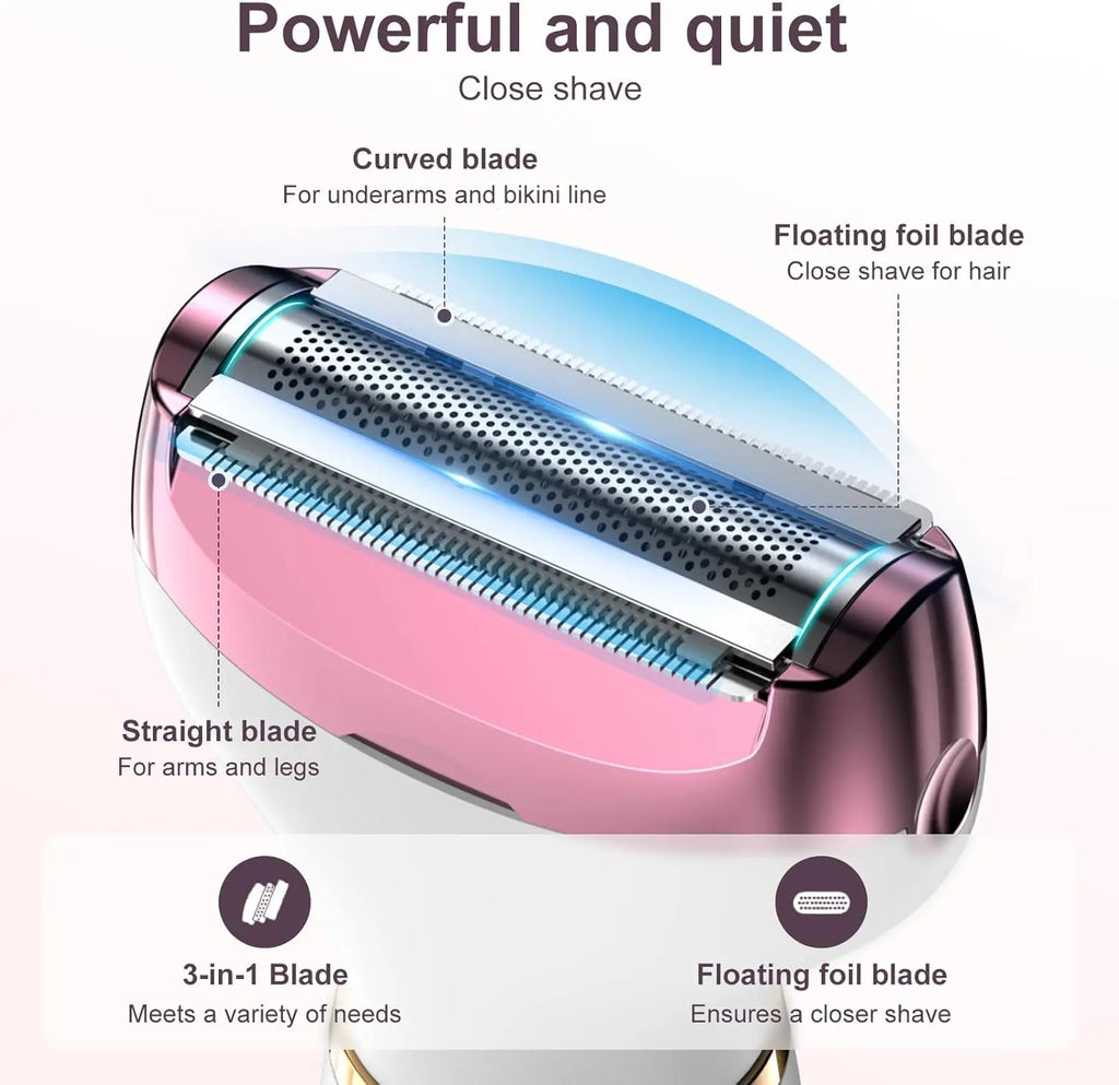 Koeutoze 4-in-1 Electric Women's Shaver with Digital Display, IPX7 Waterproof, Facial Hair Remover for Women, Intimate Shaver for Face, Intimate Area, Armpits, Legs, USB Charging
