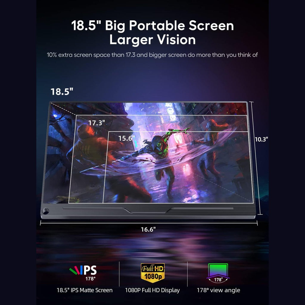 UPERFECT 18.5 Inch 120Hz Portable Screen with Matte IPS Display Full HD 1920 x 1080 USB C Mini HDMI for Laptop PC Switch PS4/5 Xbo Raspb Pi, Metal Case, Mobile Monitor VESA Mount