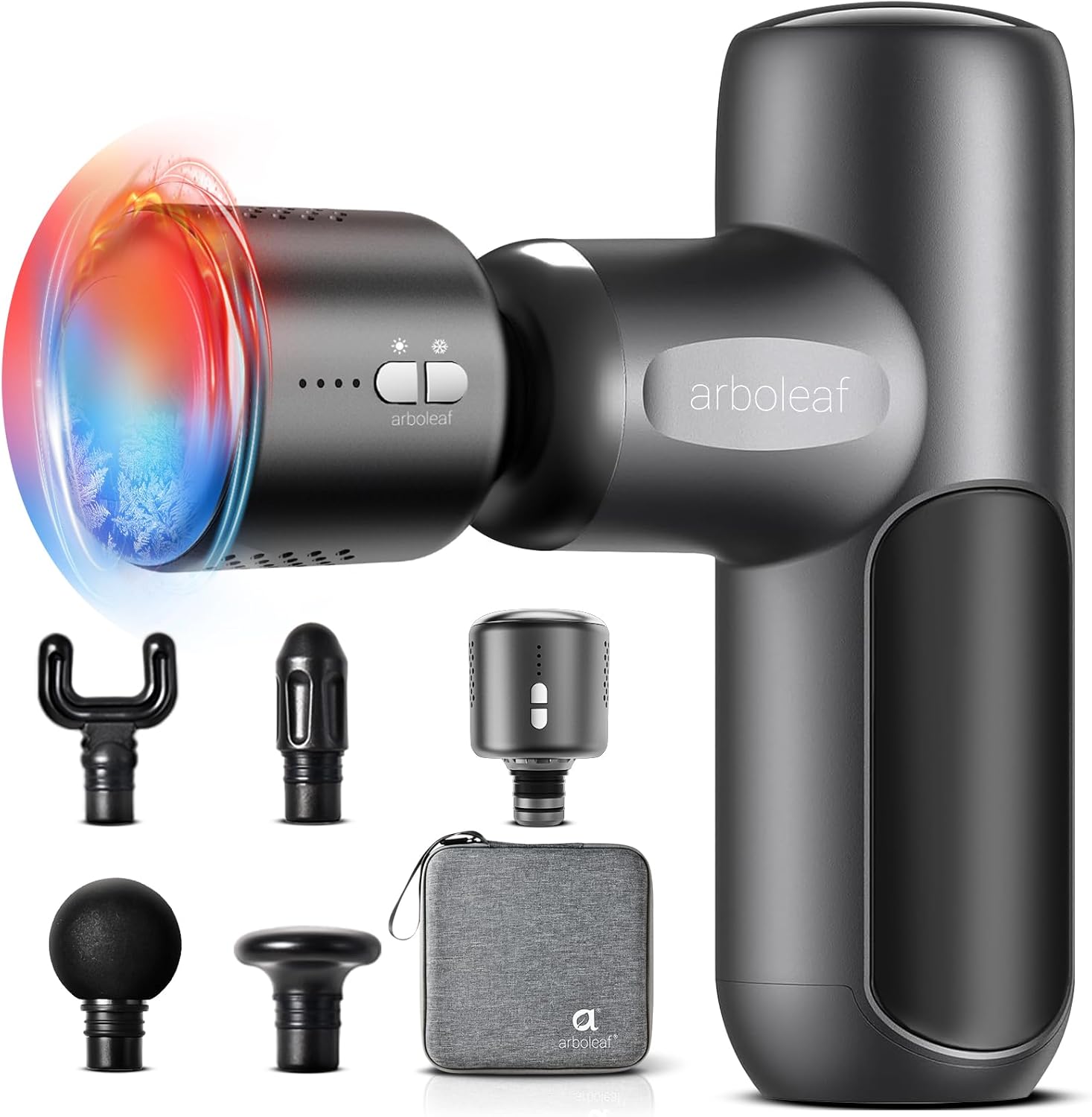 Mini Massage Gun Heat and Cold, arboleaf Portable Massage Gun Deep Tissue with Case, 3200rpm Powerful Muscle Massager Gun for Back and Neck Pain Relief, Super Quiet, Type-C Charging