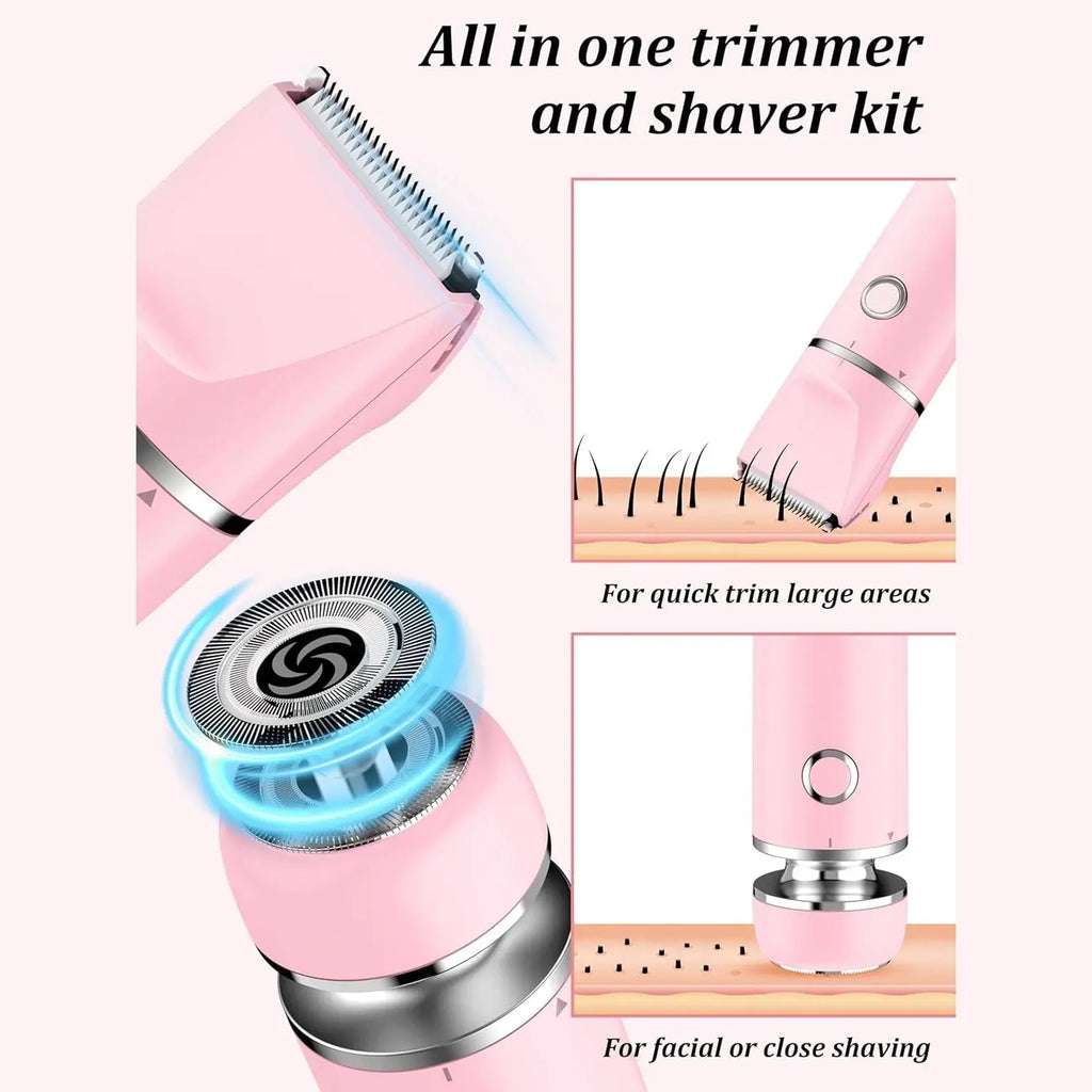 Cayzor Bikini Trimmer and Shaver Kit for Women - 2-in-1 Wet/Dry Electric Body Hair Trimmer Facial Hair Removal Cordless Waterproof Bikini Shaver Razor for Face Lip Chin Pubic Underarm Legs