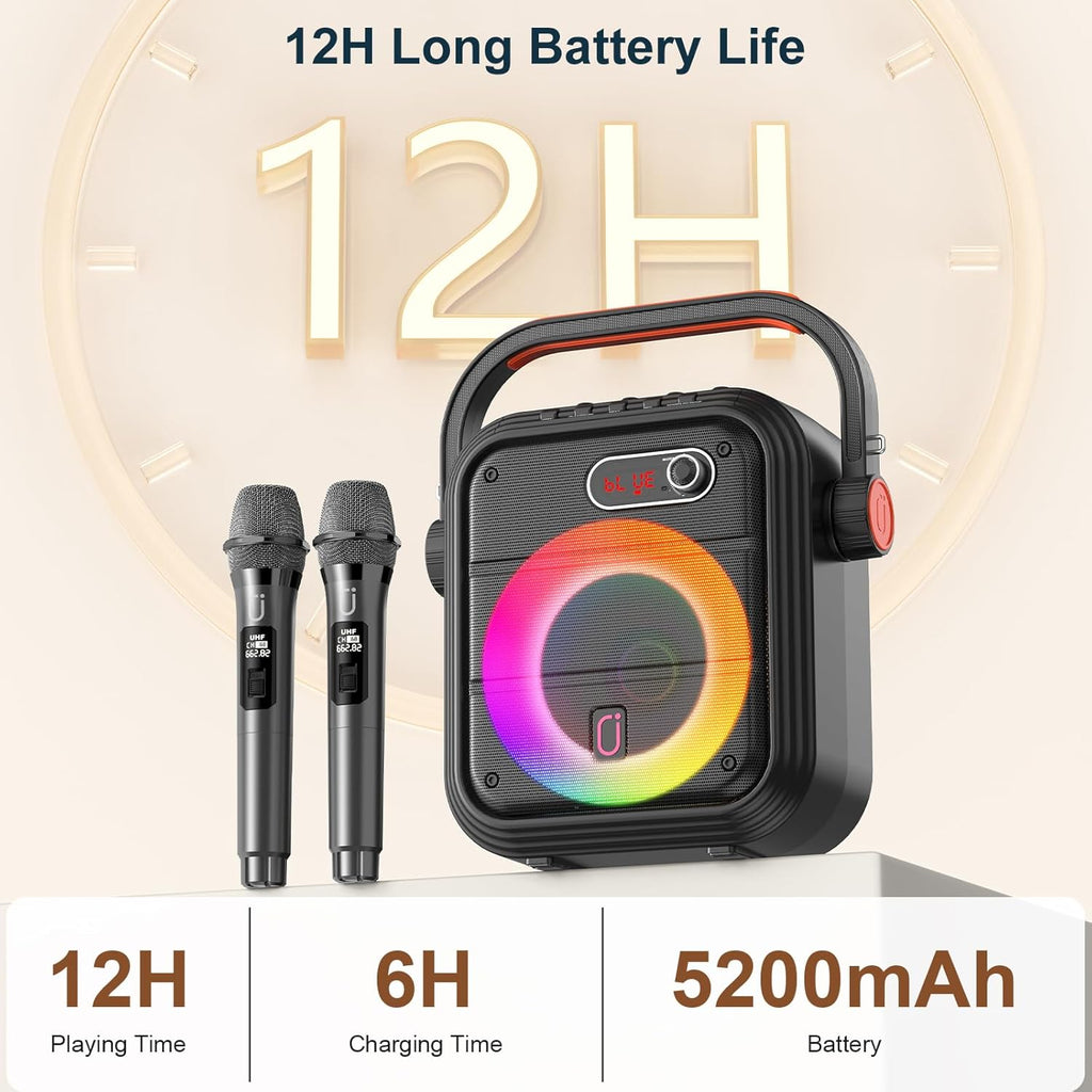 JYX Karaoke Machine, Professional Karaoke Speakers with 2 Wireless Microphones for Adults, Supports Portable Karaoke System TWS/AUX/FM/USB/TF Card