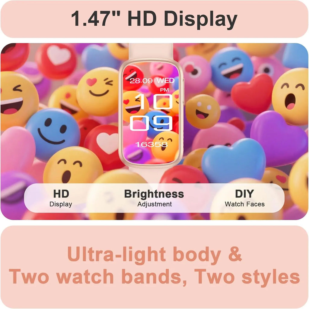 Smart Watches for Women,Fitness Trakcer with Bluetooth Call,Heart Rate/Sleep Monitor/Calories/Blood Pressure,130+ Sports Modes 1.47'' Smartwatch for Android iPhone,IP68 Waterproof,2 Bands,Rose Gold