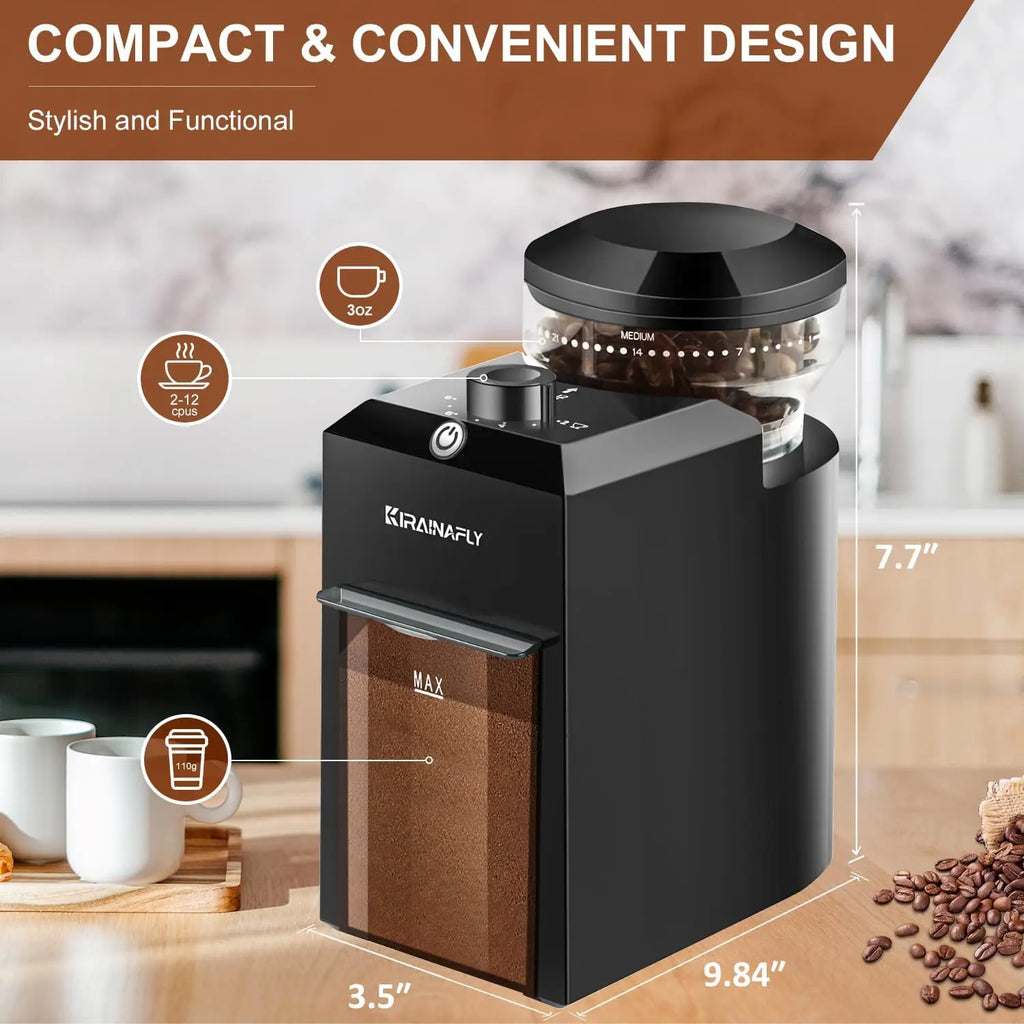 Electric Coffee Grinder,Adjustable Coffee Grinder with 28 Precise Grinding Positions for French Press, Drip Coffee and Espresso,12 Cups,Black