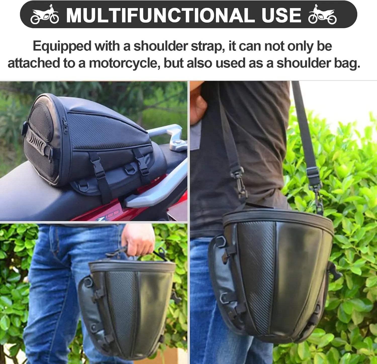 Leather Motorcycle Backseat Tail Bags, Waterproof PU Super Light Tank Bag, Multifunctional Motorbike Rear Seat Storage Saddle Bag Black