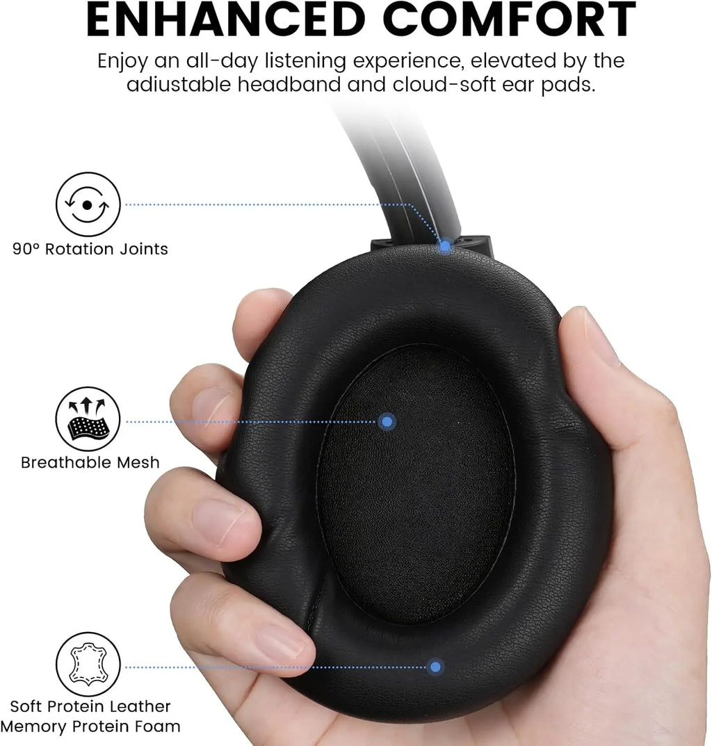 1Mii Y8 Noise Cancelling Headphones Bluetooth, Wireless LDAC Hi-Res Audio, Custom EQ, 75H Playtime, Comfort Fit, Over Ear Headphones Foldable for Airplane Travel Home Office - App Enhanced Black