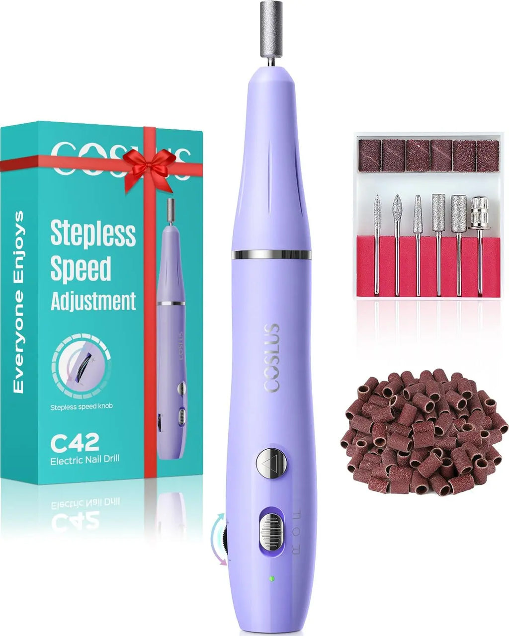 COSLUS Cordless Electric Nail Drill File: Nail Drill Machine with Stepless Speed Knob for Acrylic Gel Dip Powder Polish, Professional Portable Manicure Pedicure Rechargeable for Home Salon Use Purple