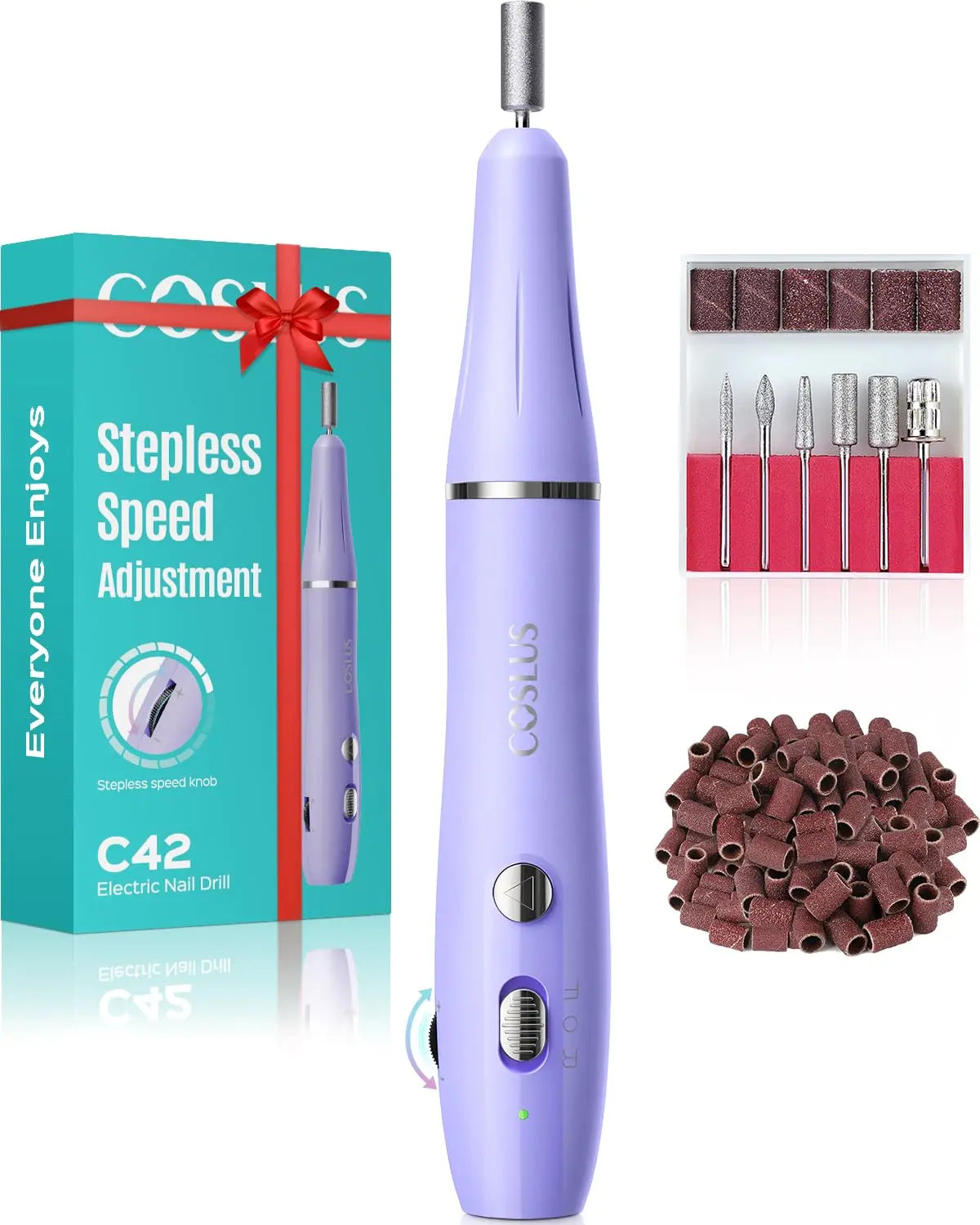 COSLUS Cordless Nail Drill Electric File: Professional for Acrylic Gel Dip Powder Nails Portable Nail Drill Machine Kit Pink