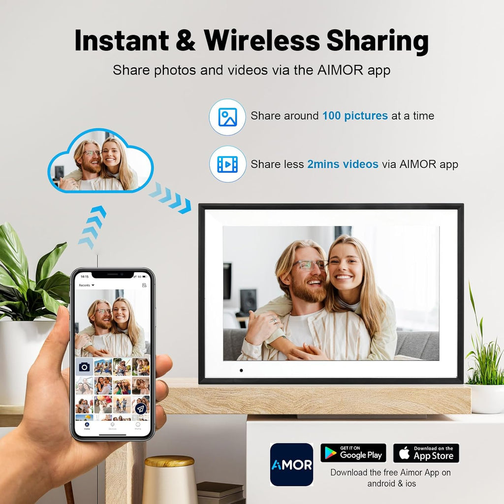 AEEZO Digital Picture Frame WLAN, 10.1 Inches Digital Photo Frame Built in 32GB Memory,1280 x 800 IPS Touchscreen Electronic Photo Frame,Automatic Rotation, Easy Setup and Share Photos or Videos