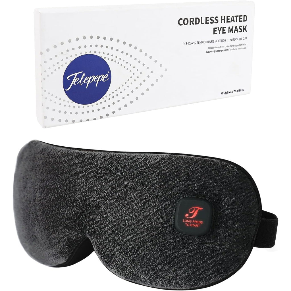 Heated Eye Mask, Heated Eye Mask Cordless, Warm Eye Compress for Blepharitis and Dry Eye, Light Blocking Heat Eye Mask for Men Women 1000mAh Rechargeable Dry Eye Mask (Black)