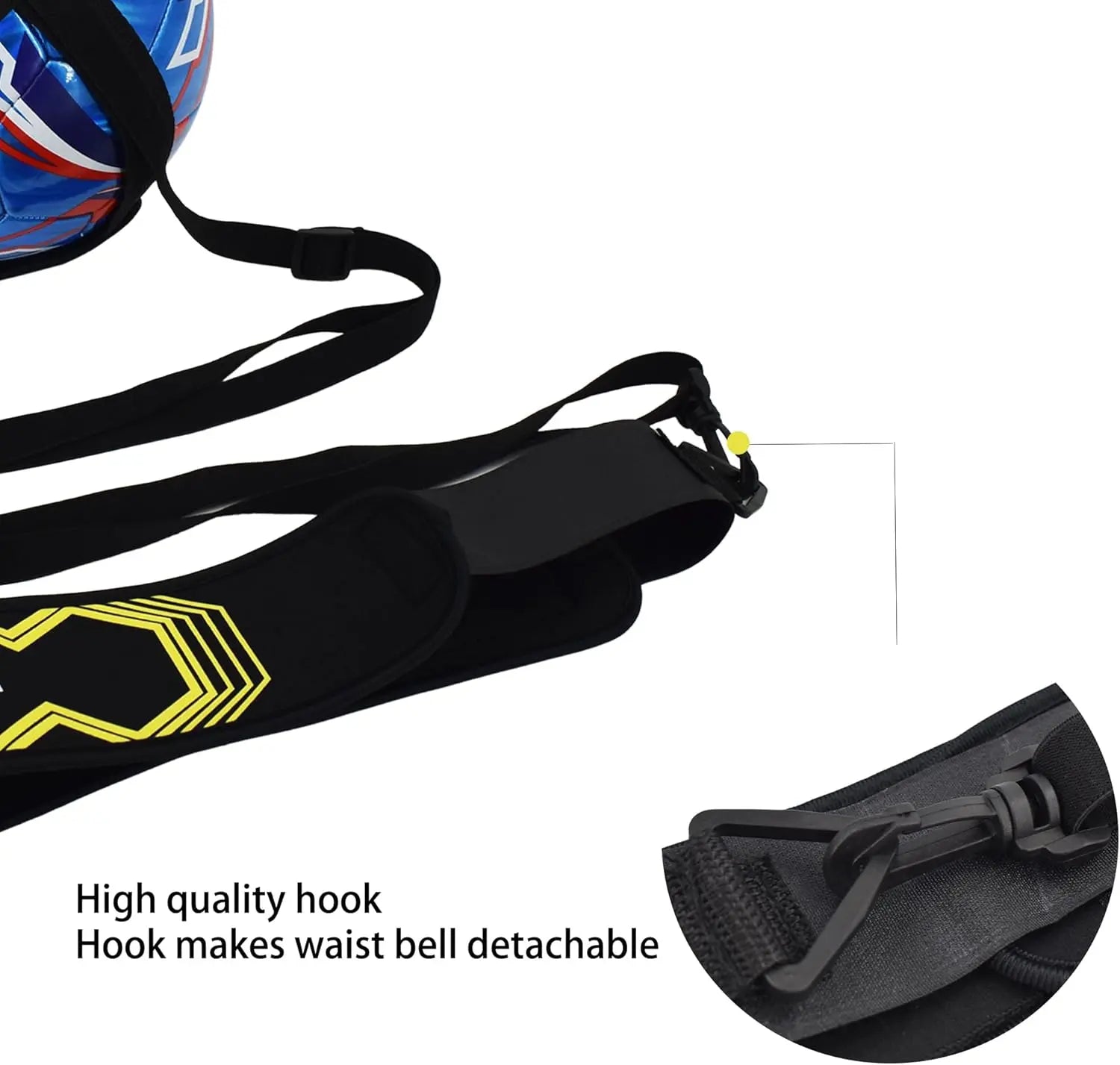 Close-up of detachable plastic hook mechanism on Senston belt