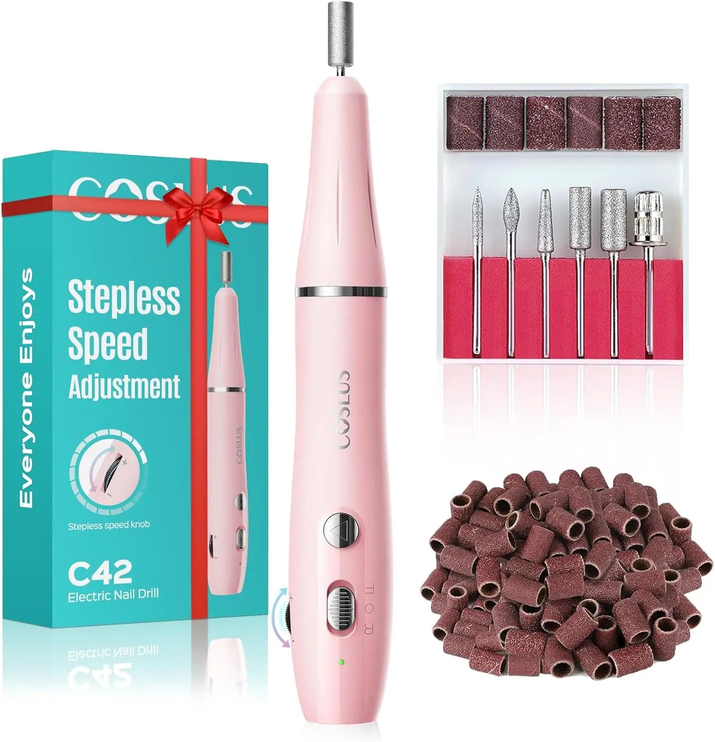 COSLUS Cordless Nail Drill Electric File: Professional for Acrylic Gel Dip Powder Nails Portable Nail Drill Machine Kit Pink