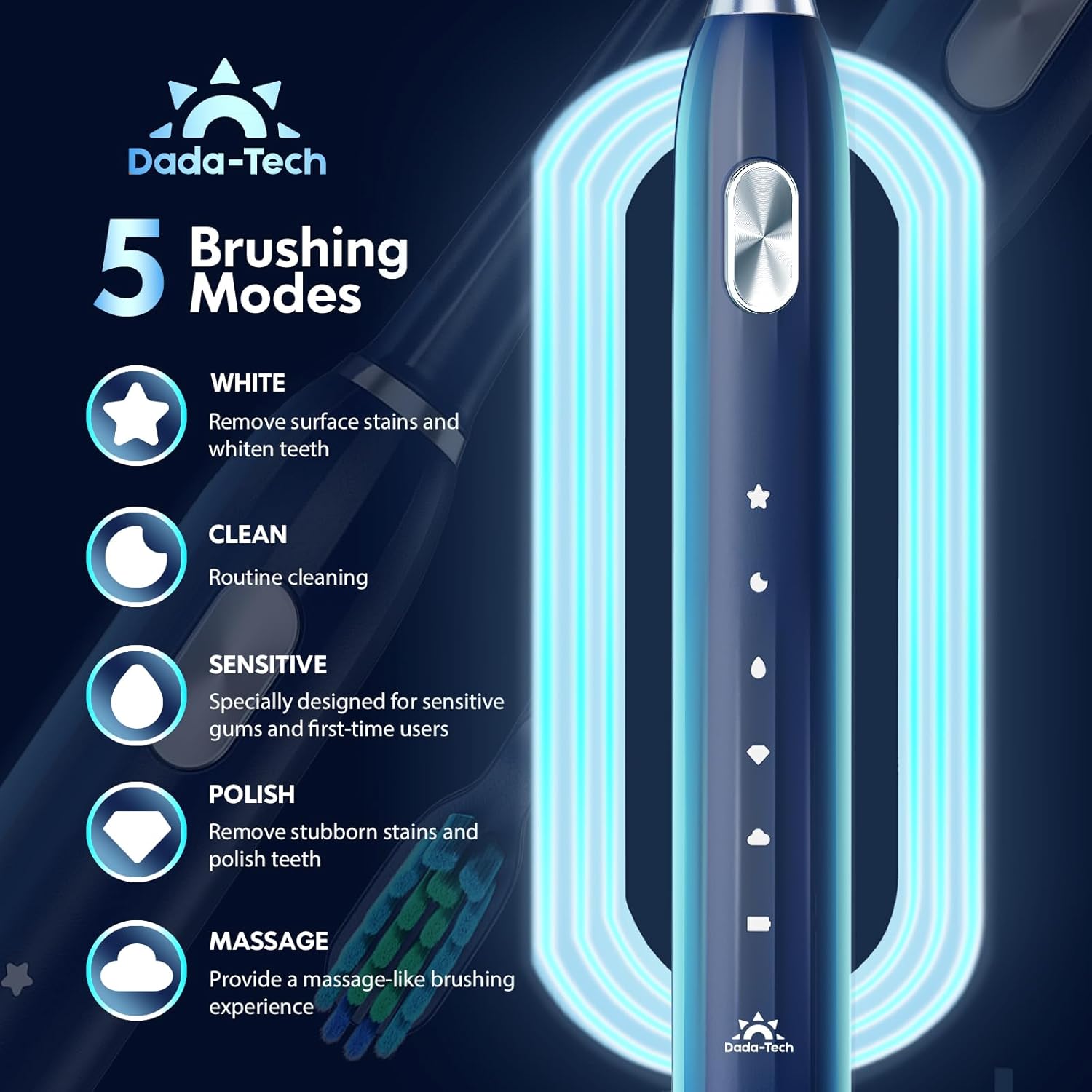 DADA-TECH Electric Toothbrush for Adults and Kids (Blue)