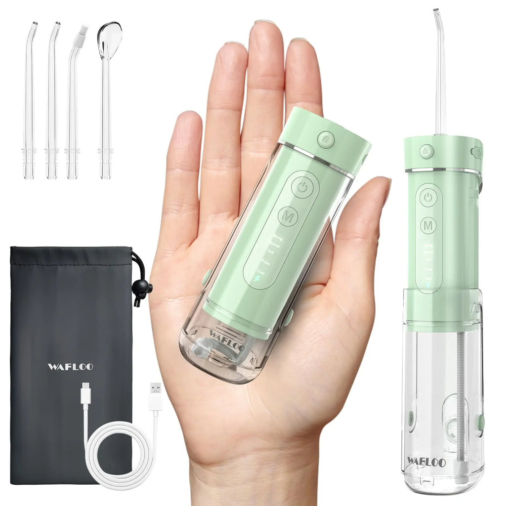 Mini Portable Water Flosser, 5 Modes Cordless with Telescopic Water Tank, 4 Tips, IPX7 Waterproof Water Floss for Home & Travel Black