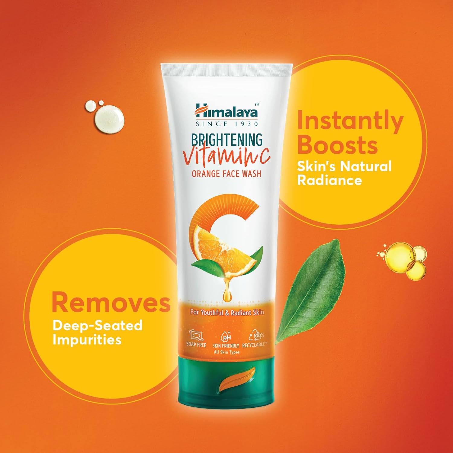 Himalaya Since 1930 Brightening Vitamin C Orange Face Wash – 100ml | Radiance & Glow for Dull Skin