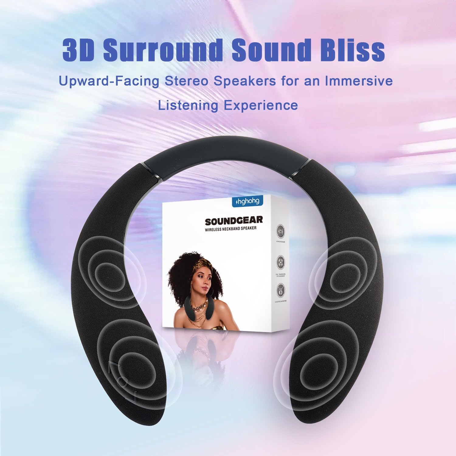 HGHOHG Neckband Speaker, Wireless Wearable Speaker True 3D Stereo HiFi Sound, Portable Personal Body Speakers with 24H Playtime, for Home, Office, and Outdoors