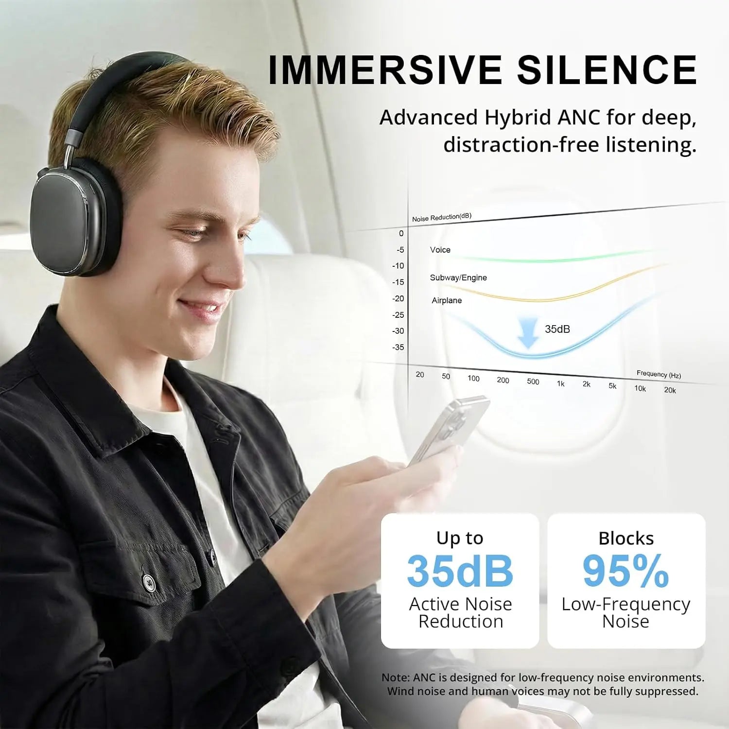 FOFUN NC95 Hybrid Active Noise Cancelling Headphones with Knob Control, 65H Playtime Over Ear Headphones Wireless Bluetooth 6.0, App Control, Hi-Res Audio, Comfort Fit, Clear Calls for Travel/Workout