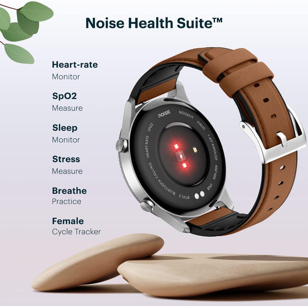 Noise Fit Halo 1.43" AMOLED Display, Bluetooth Calling Round Dial Smart Watch, Premium Metallic Build, Always on Display, Smart Gesture Control, 100 Sports Modes, Up to 7-Day Battery Life, BT v5.3,