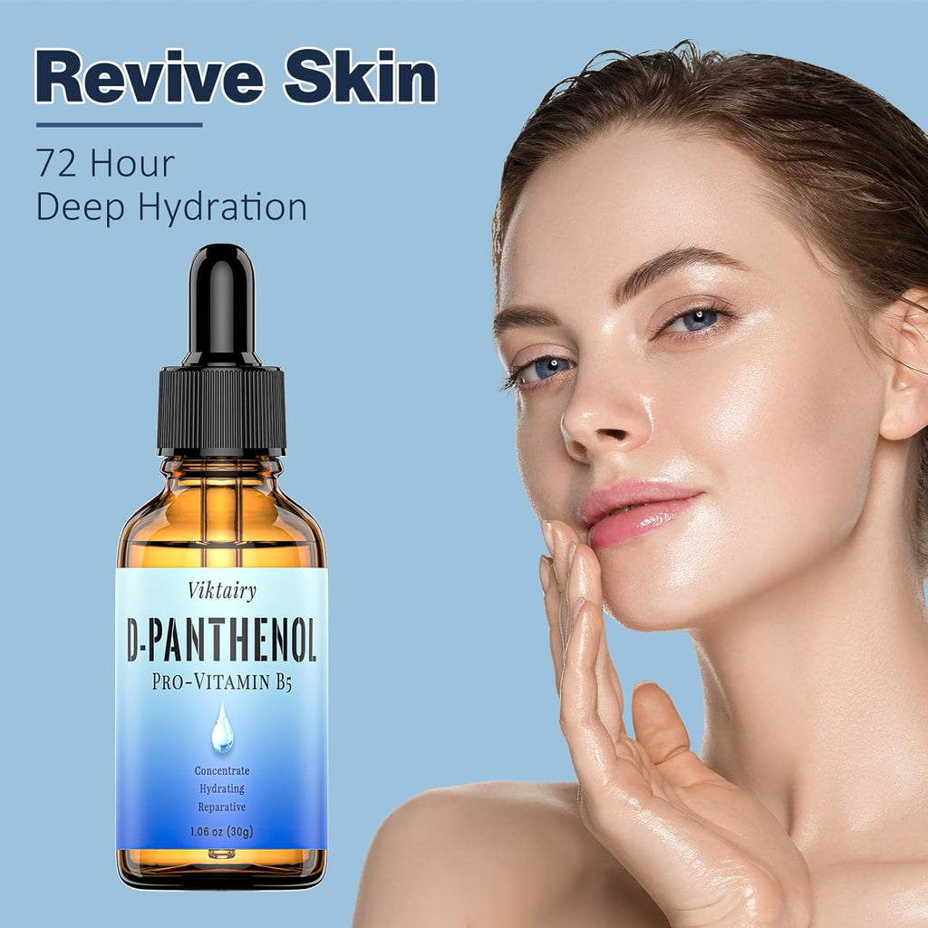 Viktairy D-Panthenol Liquid (1oz, 30g), Concentrate Pro-vitamin B5 Raw Active Ingredient for Skin Hydration, Cosmetic Grade Dexpanthenol for DIY Face, Hair, Nails and Skincare Serum, Moisture Cream